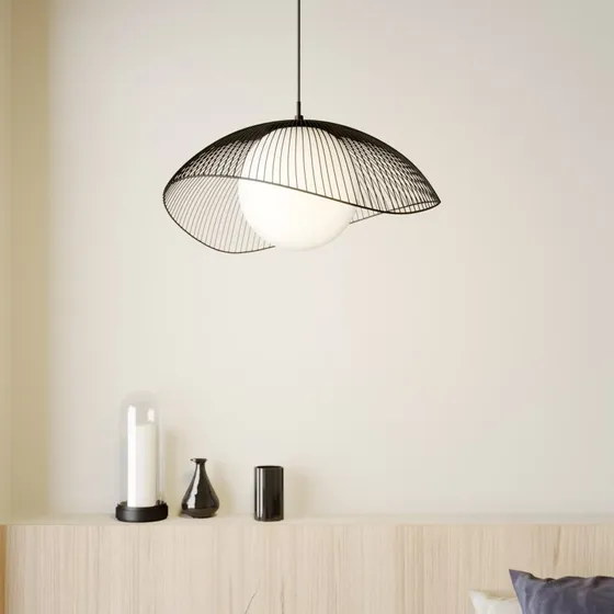 Lindby Fabronia Hanglamp - Zwart & Opaalwit Glas