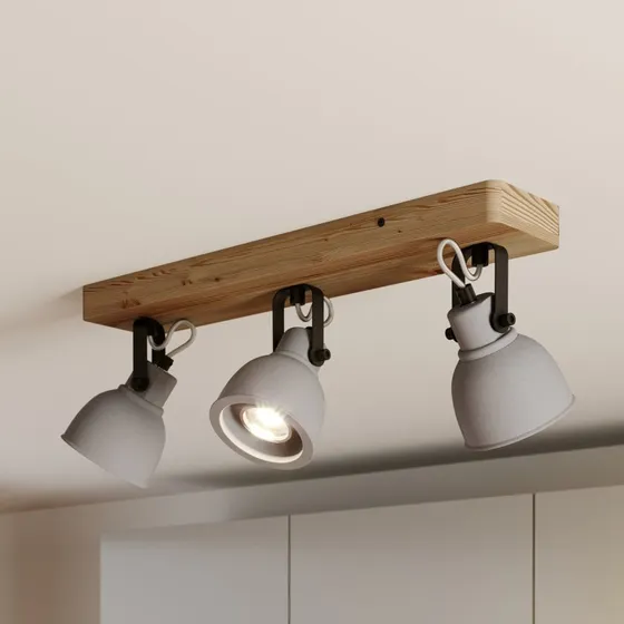Lindby Mitis Plafondlamp - Industrieel - Hout, Beton & Grijs - 50 cm