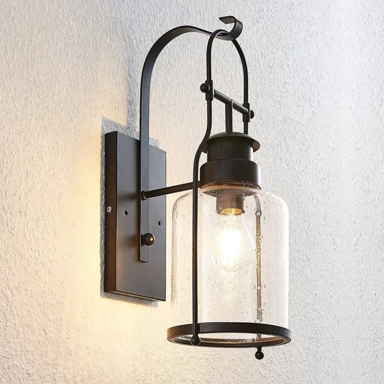 Lindby Rozalie Wandlamp - Zwart Metaal - Vintage Lantaarn - 44 cm