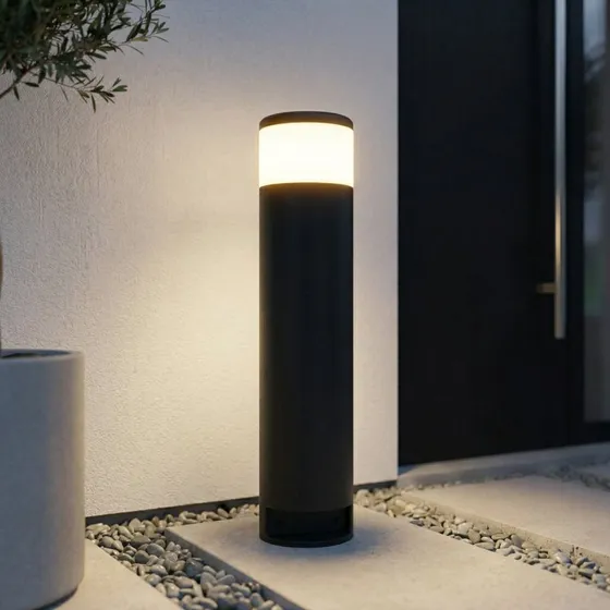 Lucande Corban Sokkellamp - Grijs Aluminium - Met 2 Stopcontacten