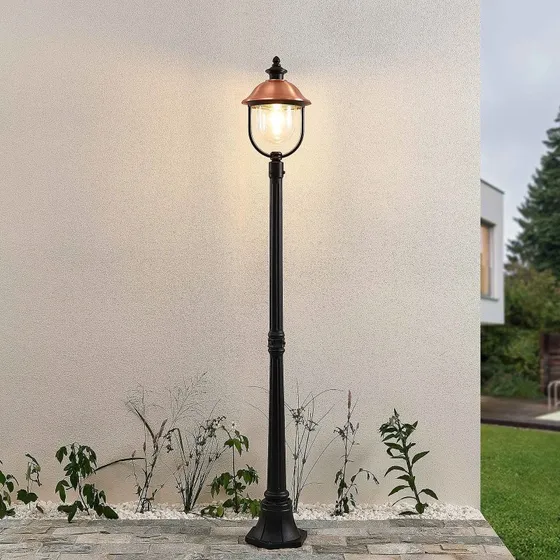Lindby buitenlamp Clint, 177cm, koper/zwart, zeewaterbestendig