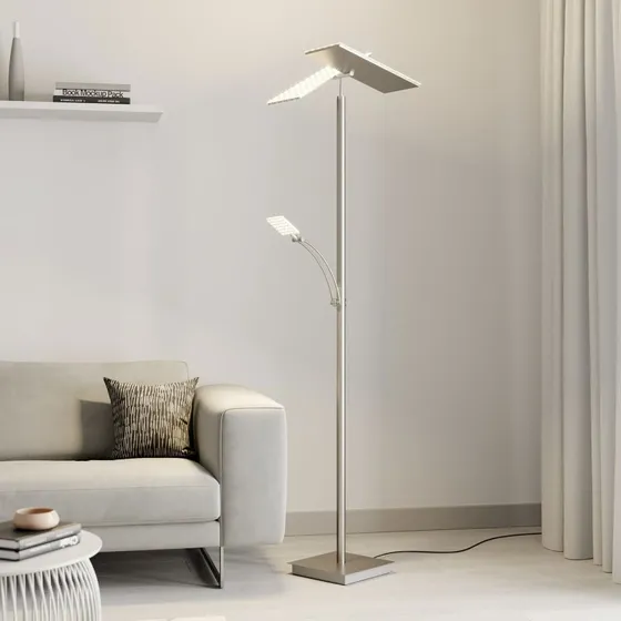 Lucande LED vloerlamp Parthena, nikkel, 180 cm