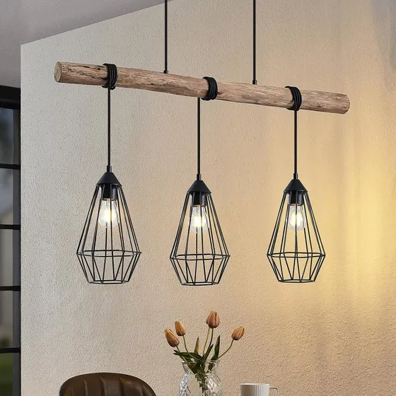 Lindby Eldarion Hanglamp - 90 cm - Hout & Metaal - 3 Lampen