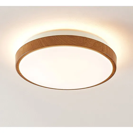 Lindby LED Plafondlamp Mendosa - Licht Hout - Rond - Ø 29 cm