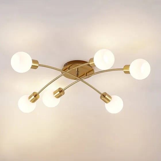 Lindby Agmar Plafondlamp - Messing - 6-lampig
