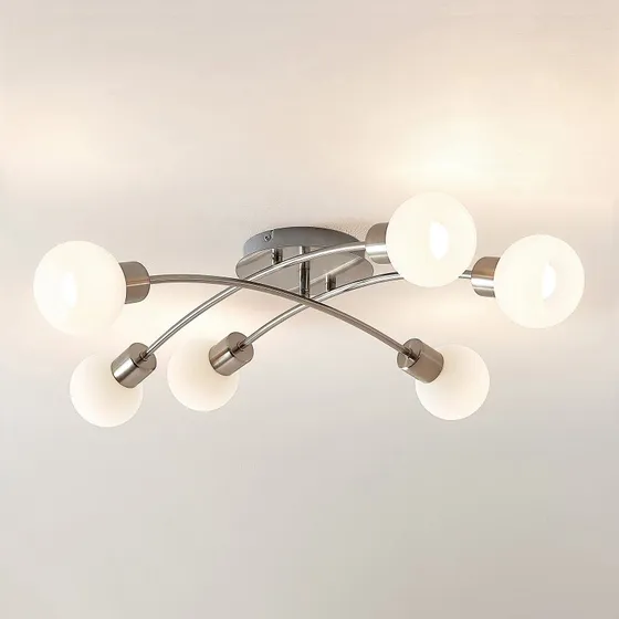Lindby Agmar Plafondlamp - 6-Licht - Nikkel/Grijs - Modern
