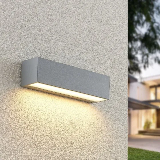 Lucande Lengo LED Buitenwandlamp - Zilver - 25 cm