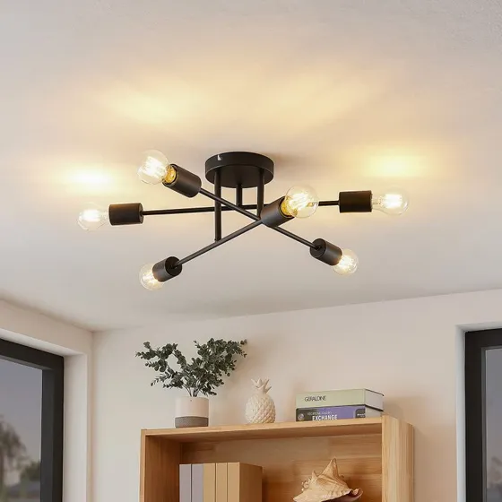 Lindby Estar Plafondlamp - Zwart - 6-Lamps - Ø56cm
