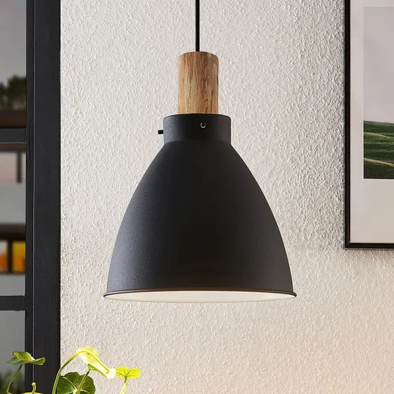 Lindby Hanglamp Trebale - Zwart & Hout - Ø 28 cm