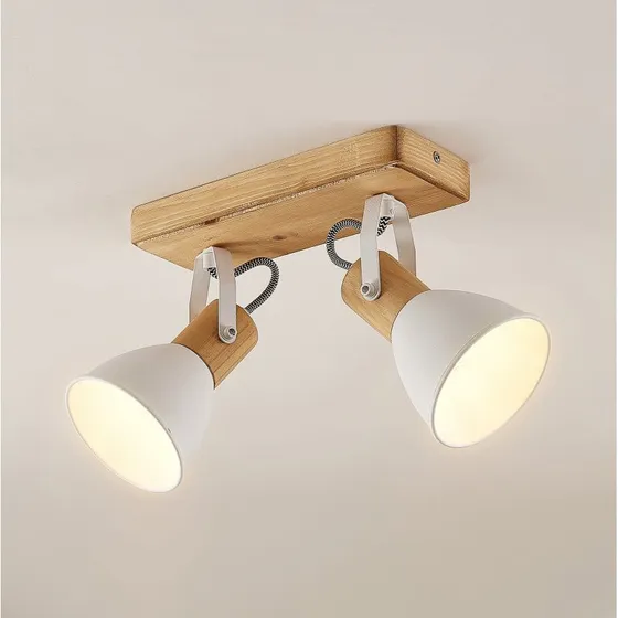 Lindby Merela Plafondspot - Wit/Hout - 28 cm - 2x E14