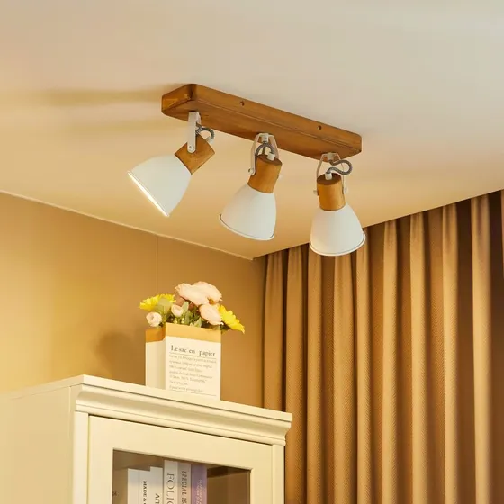 Lindby Merela Plafondspot - Wit/Hout - 3-lamps - 45 cm