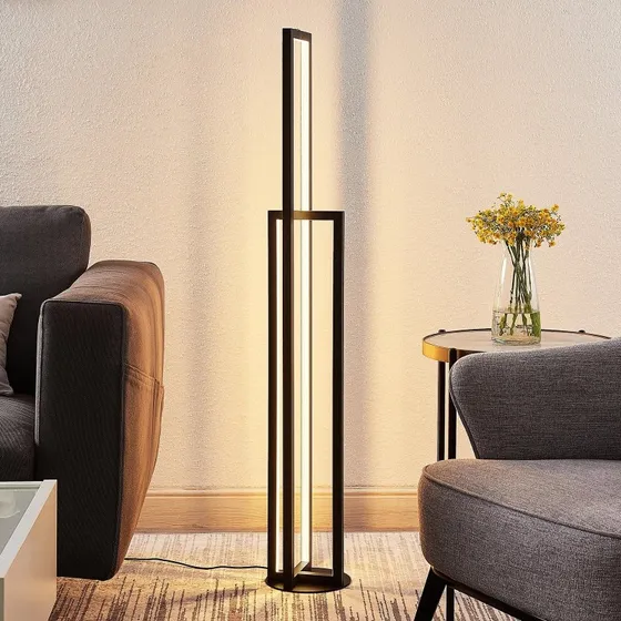 Lucande Hylda LED Vloerlamp - Mat Zwart - 123 cm