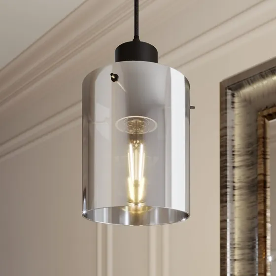 Lindby Kourtney Hanglamp - Glas - Zwart/Rookgrijs - Ø 15 cm