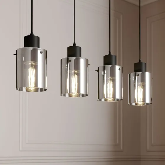 Lindby Kourtney Hanglamp - Zwart/Rookglas - 4-lampen - E27