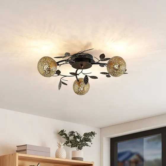 Lucande Evory Plafondlamp - Zwart/Goud - Ø 53 cm - 3-lamps