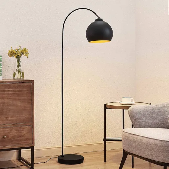 Lindby Minali Booglamp - Zwart - 148 cm - Modern Metaal