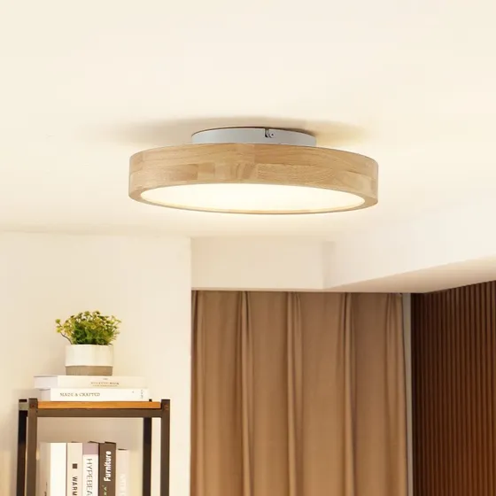 Lindby Milada LED Plafondlamp - Eikenhout - Dimbaar & CCT