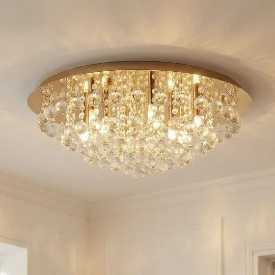 Lindby Gillion Plafondlamp - Goud & Kristal - Ø 55 cm