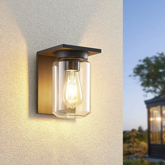 Lucande Semka Buitenwandlamp - Antraciet Aluminium & Glas - 20cm