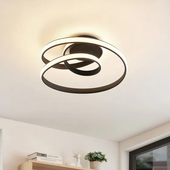 Lucande Sakina LED Plafondlamp - Zwart - Ø 48cm - Dimbaar