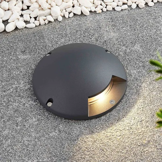 Lindby LED vloerspot Cormac - Zwart - Ø 21 cm - IP67