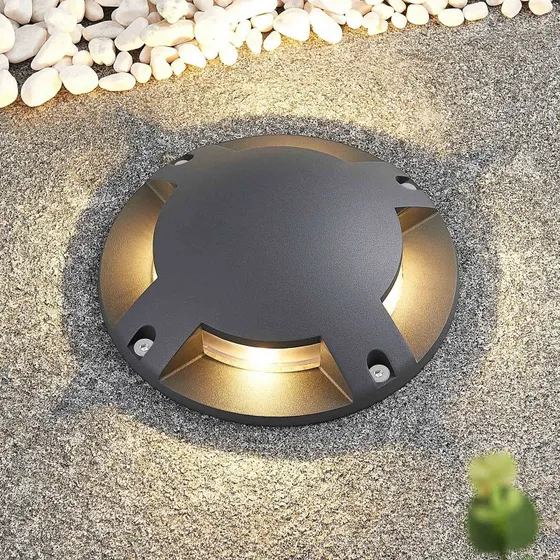 Lindby Cormac LED Vloerspot - 4-lamps - Ø 21 cm - IP67 - Zwart