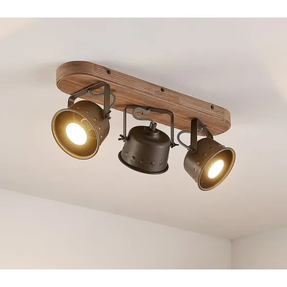 Lindby Rubinjo Plafondspot - 45 cm - 3-lamps - Hout & Zwart