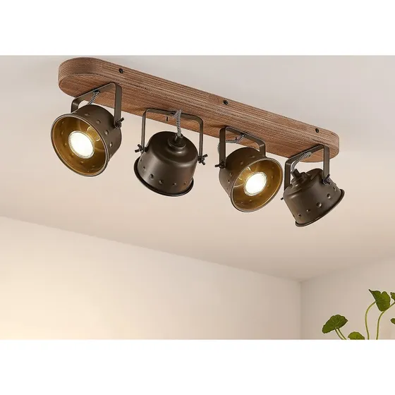 Lindby Rubinjo Plafondspot - 62 cm - 4-lamps - Hout & Zwart