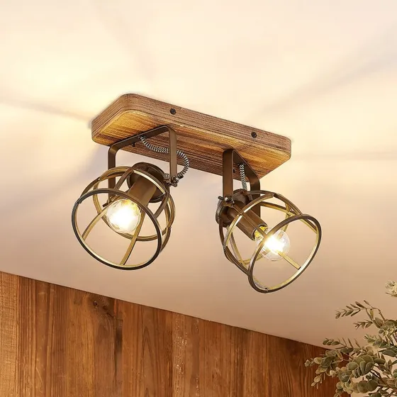 Lindby Plafondlamp Rutger - Hout & Zwart - 36 cm