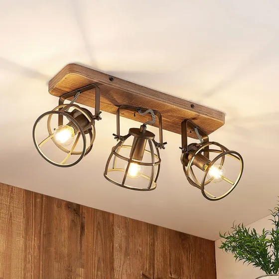 Lindby Rutger Plafondlamp - Hout & Zwart - 3x E14 - 52cm