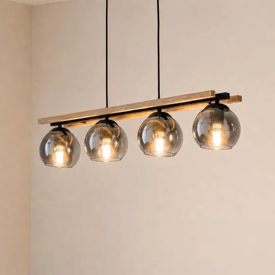 Lindby Enrique Hanglamp - Glas & Hout - Rookgrijs
