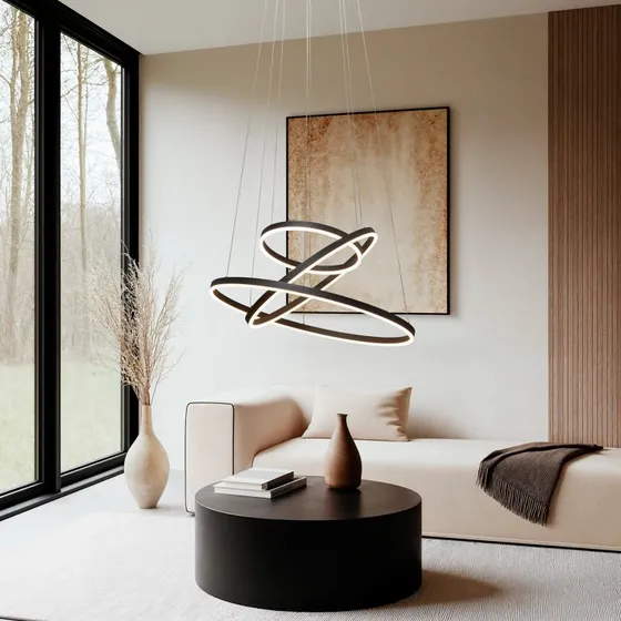 Arcchio Albiona LED Hanglamp - Zwart - 3 Ringen - Ø 80 cm