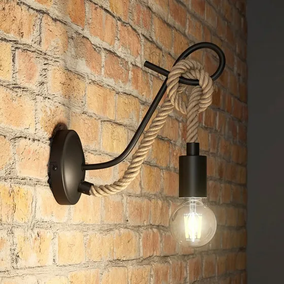 Lucande Ropina Wandlamp - Zwart - Hespenrope - 25cm