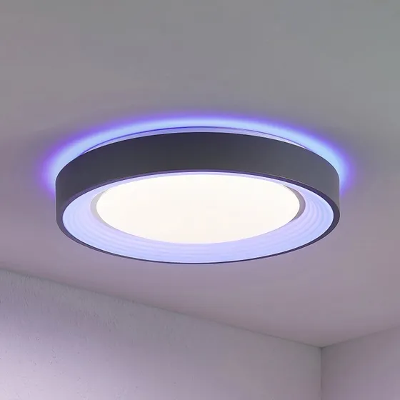 Lindby Lindum LED Plafondlamp - Wit/Donkergrijs - Dimbaar & RGB
