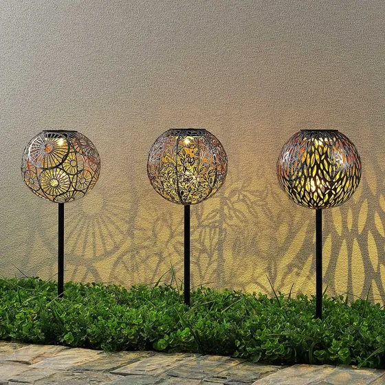 Lindby Vilani LED Solar Tuinlamp - Set van 3 - Zilver - Oosters