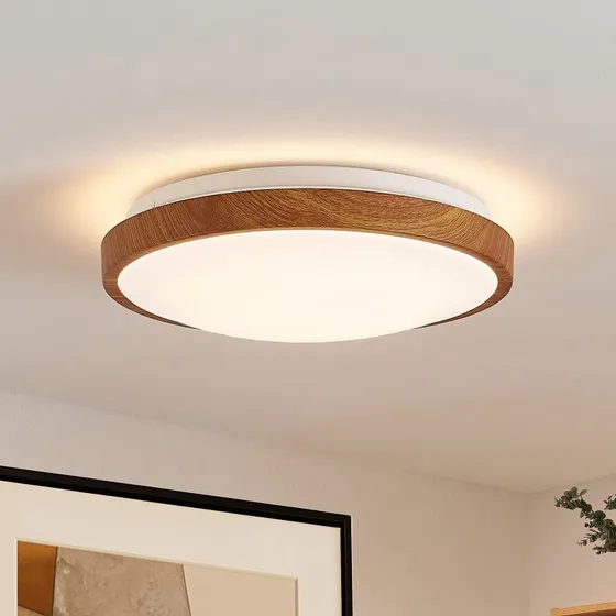 Lindby Mynte LED Plafondlamp - Houtlook - Ø30cm