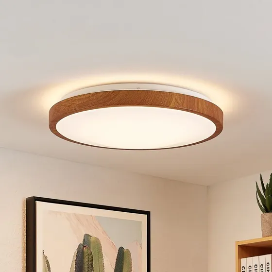 Lindby Mynte LED plafondlamp - Houtlook - Ø42 cm