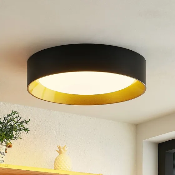 Lindby Kambia LED Plafondlamp - Zwart/Goud - Ø45 cm