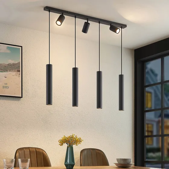 Lindby Sanad L100 Hanglamp - Zwart - 7x GU10 - 100 cm