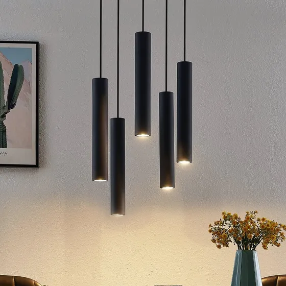 Lindby Hanglamp Sanad, Zwart, 5-Lamps, Ø 40 cm