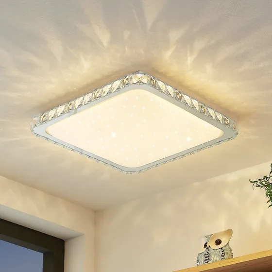 Lindby LED plafondlamp Lorand - Wit/Chroom - Kristal - CCT