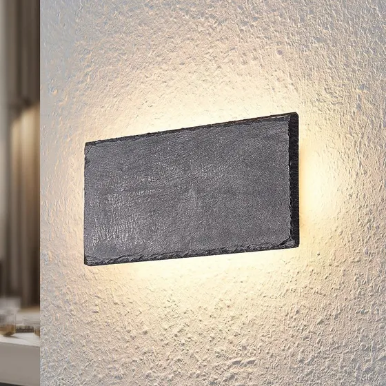 Lindby Peetu LED Wandlamp - Leisteen & Aluminium - Dimbaar