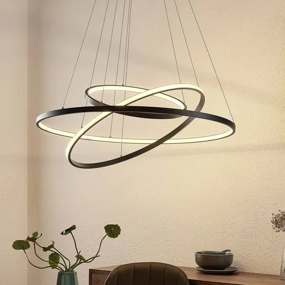 Lucande Ezana LED hanglamp - Matzwart - Ø 80 cm