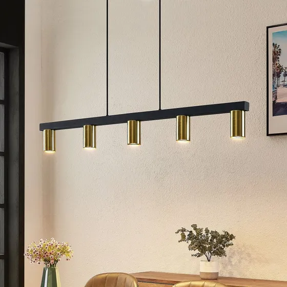 Lindby Baliko Hanglamp - Zwart/Messing - 5-Lamps - Modern