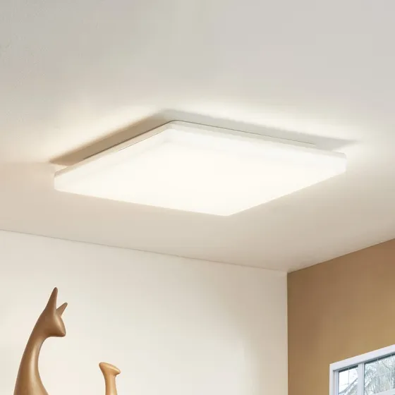 Prios Artin LED plafondlamp, 33 cm, wit, hoekig, met sensor