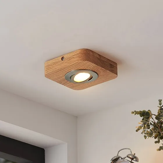 Lindby Mikari LED Plafondlamp - Eikenhout - 14 cm - Draaibaar