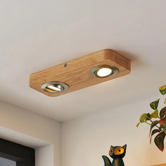 Lindby Mikari LED Plafondlamp - 30 cm - Eikenhout