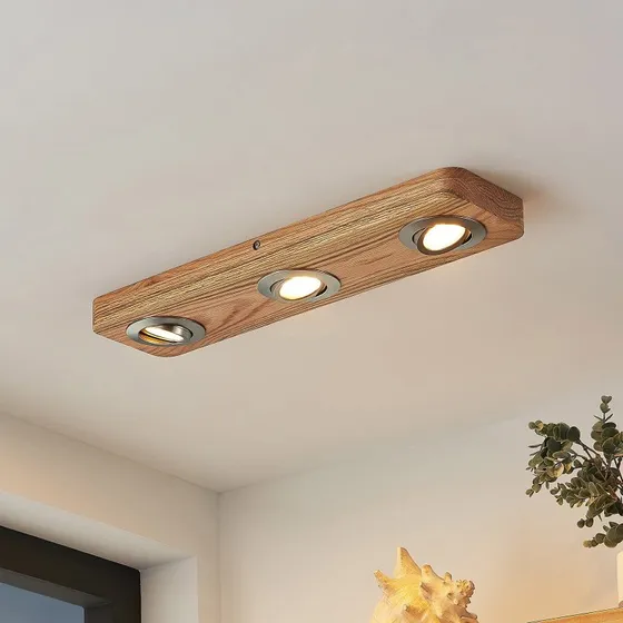 Lindby Mikari LED Plafondlamp - Hout - 48 cm - Draaibaar