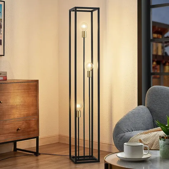Lindby Tiliane Vloerlamp - Zwart Metaal - 153cm - 3x E27