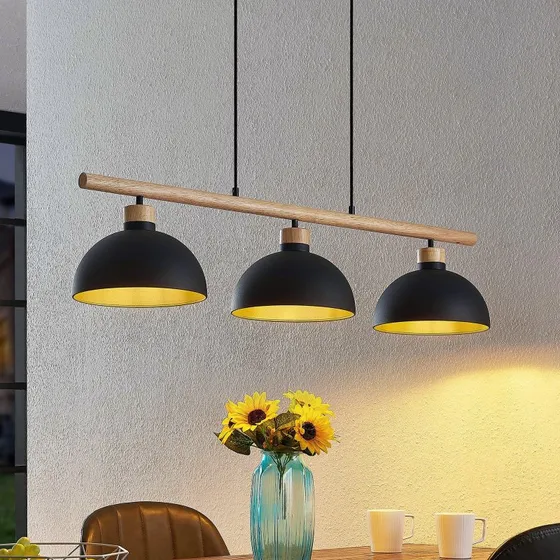 Lindby Tirzana Hanglamp - 3-lamps - Zwart & Licht Hout